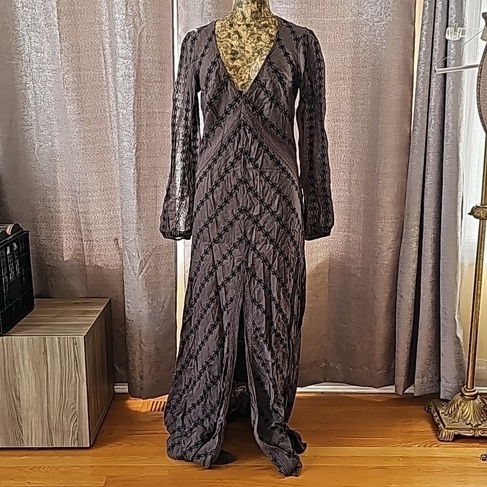 NWOT VINTAGE Free People Black Open Back Maxi Dress Boho Evening Size Large - Picture 3 of 14